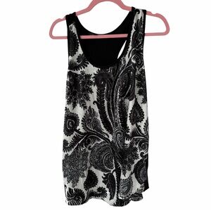 Shannon Ford New York Floral Sleeveless Blouse Tie Neck Black White Size L